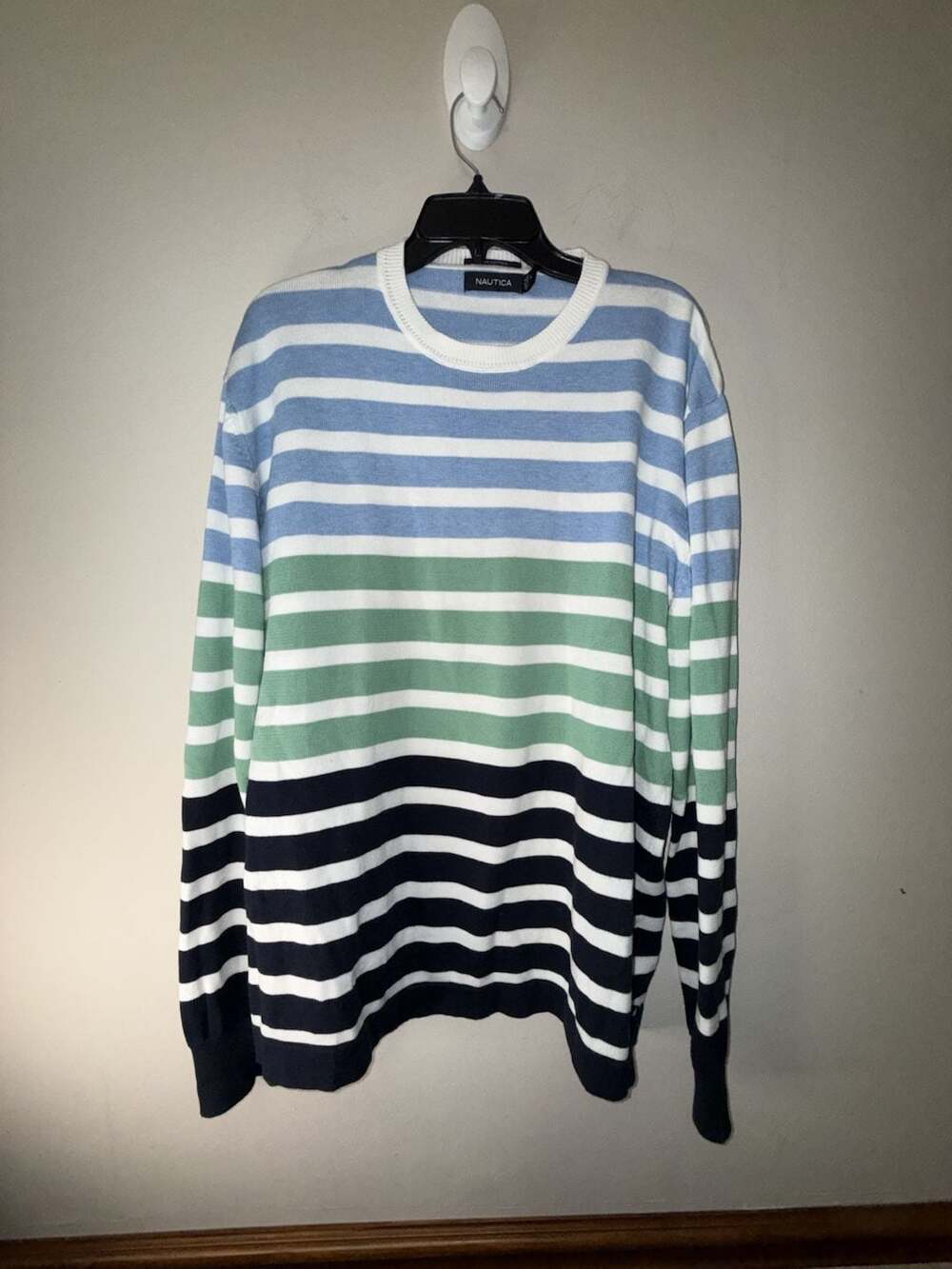 Nautica Mens Pima Cotton Striped Crew Neck Sweater Blue Green White Size XL